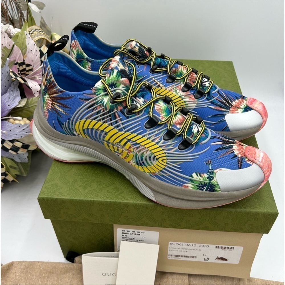 Men’s Gucci blue floral run low top sneaker size 11 made in Italy - Picture 2 of 9